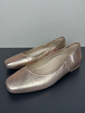 Vionic Orinda Rose Gold Leather Square Toe Ballet Flat Shoes